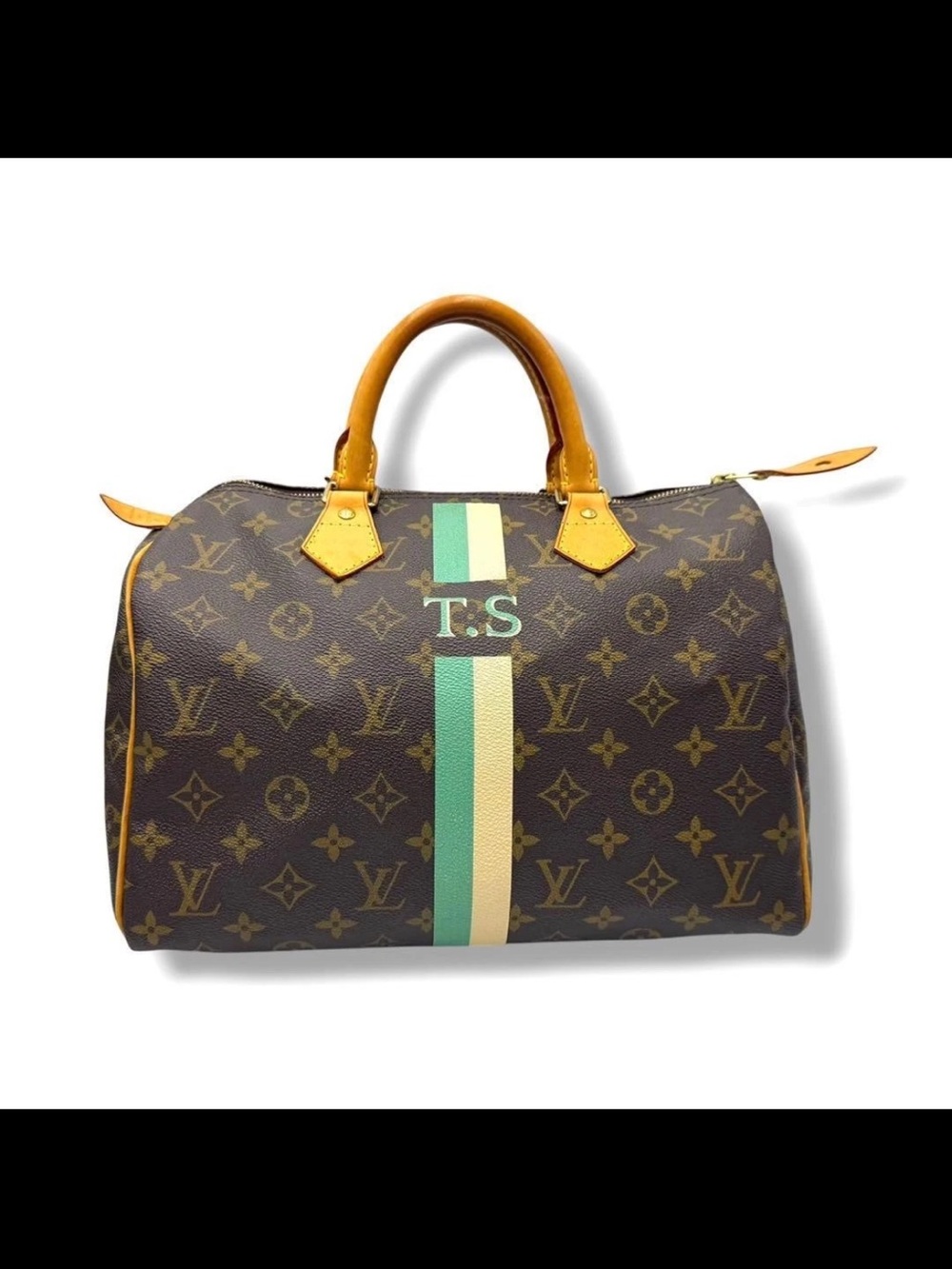 Louis Vuitton Monogram Satchel with Green and Cream Center Stripe